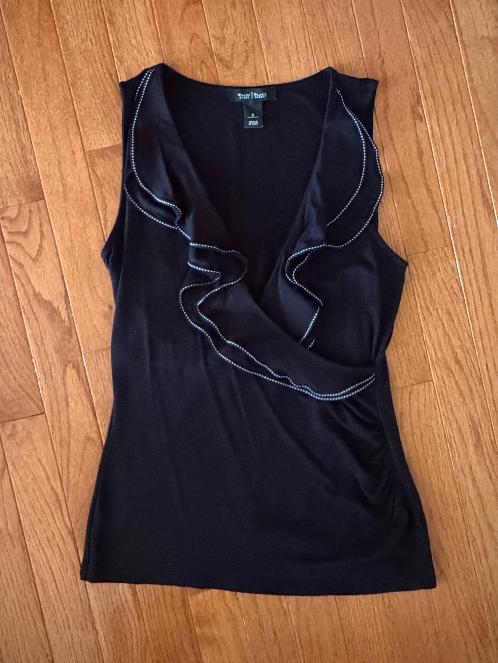White House Black Market Black Ruffle Wrap-Front Sleeveless Top